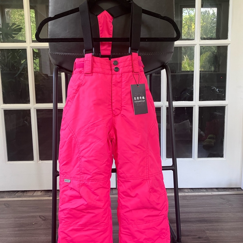 Pink Insulated Ski Bibs with Adjustable Straps